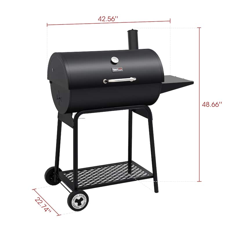 Royal Gourmet 30-Inch Barrel Charcoal Grill with Side Table, Black