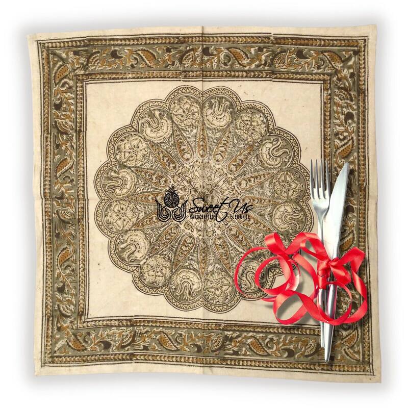 Lush Floral Block Print Vegetable Dye Cotton Table Linen Collection - Set of 4 Napkins