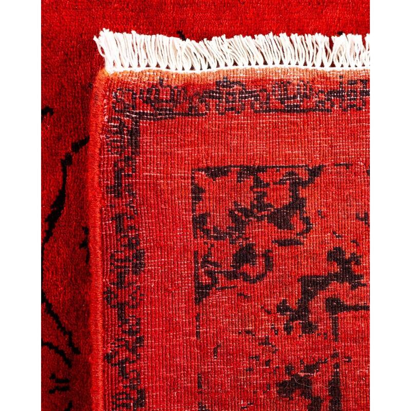 Overton Hand Knotted Wool Vintage Inspired Modern Contemporary Overdyed Red Runner Rug - 2' 8" x 3' 10"