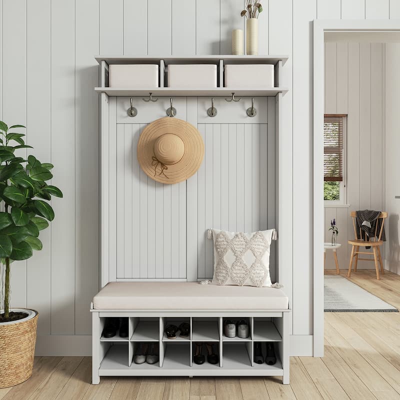 John Louis Home Solid Wood Hall Tree with Shoe Storage