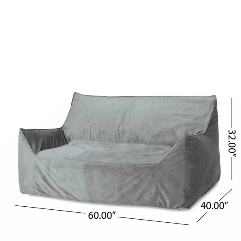 Fila Velveteen 2 Seater Oversized Bean Bag Chair with Armrests, Gray