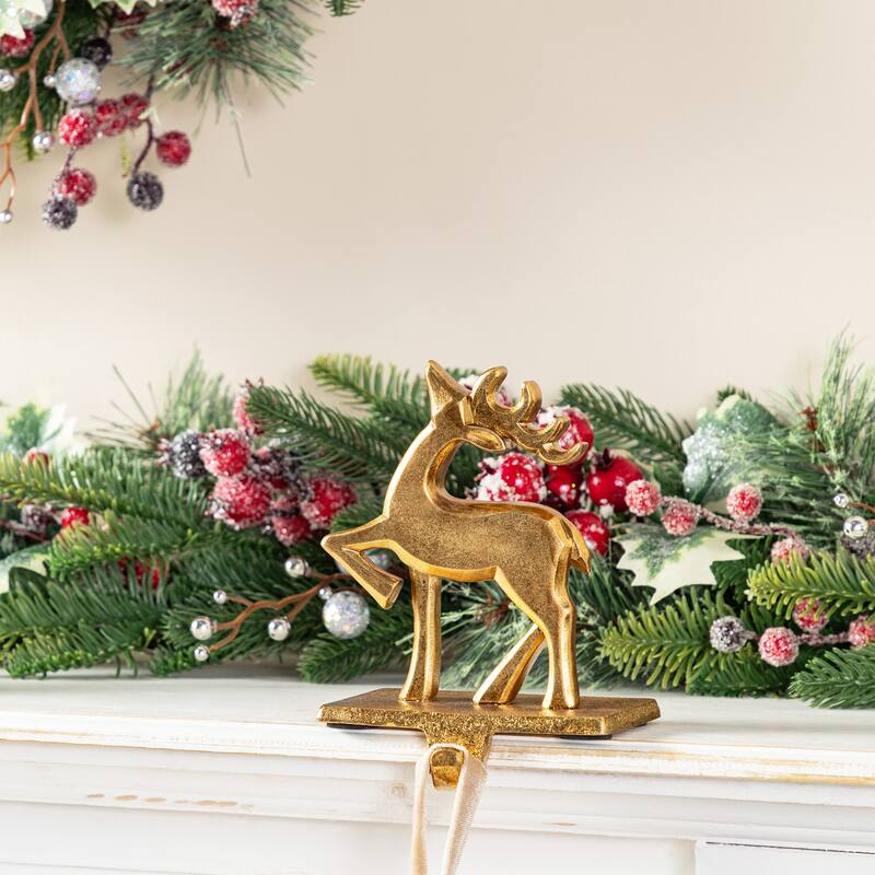 Glitzhome Set of 3 Christmas Resin Tree and Reindeer Stocking Holder