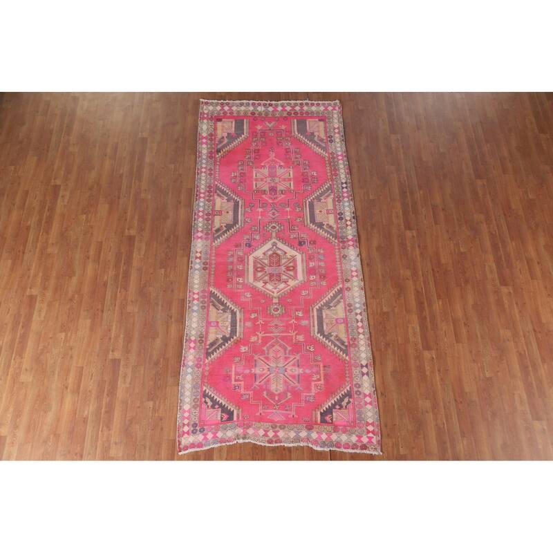 Hand Knotted Oriental 100% Wool Carpet Traditional Tribal Pink Ardebil Runner Rug - 9' 10'' X 4' 4''