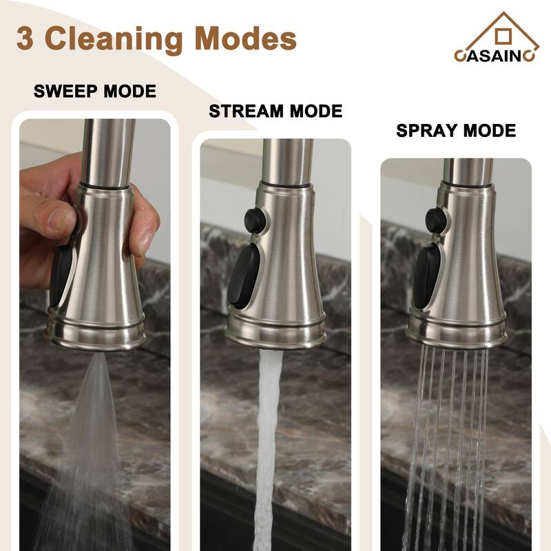 Double Handle Bridge Kitchen Faucet with 3-Function Pull-Down Spray Head