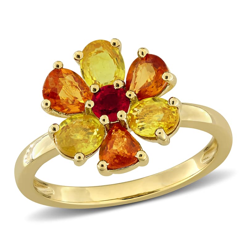 Miadora Multi-Gem Floral Ring Sterling Silver - 5 - Yellow