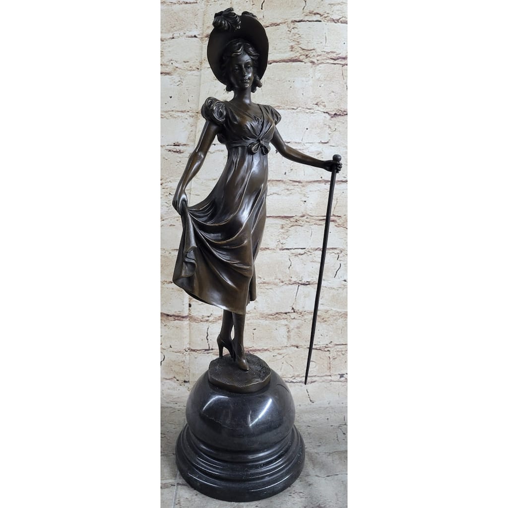 Little Bo Peep Bronze Statue Sculpture Female Figure In Hat 17 Inches X 7 Inches
