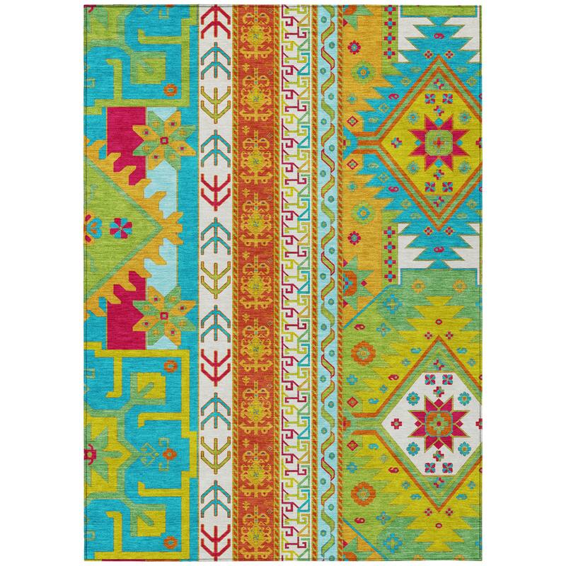Machine Washable Indoor/ Outdoor Boho Tribal Chantille Rug