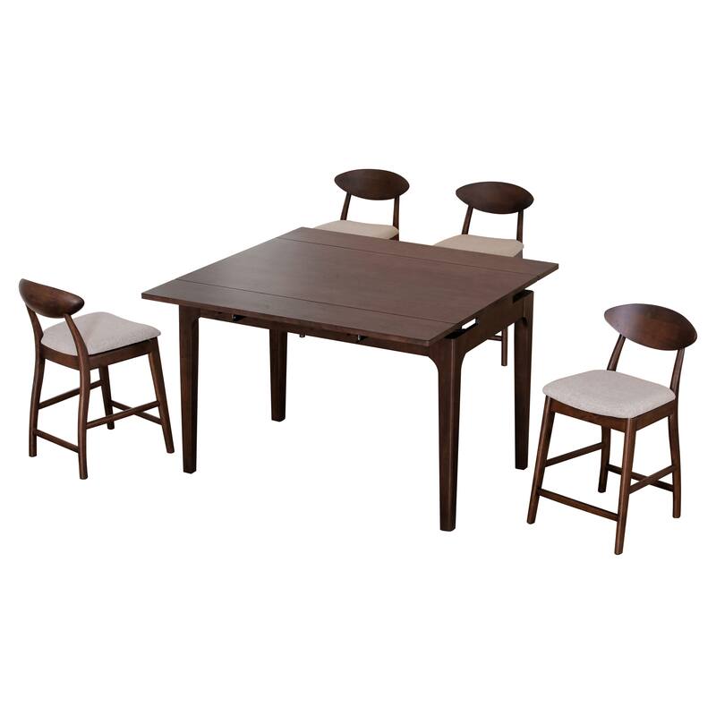 Furniture of America Abigail V Mid-Century Modern 5-Piece Walnut 53-inch 2-Leaf Extendable Counter Height Dining Set