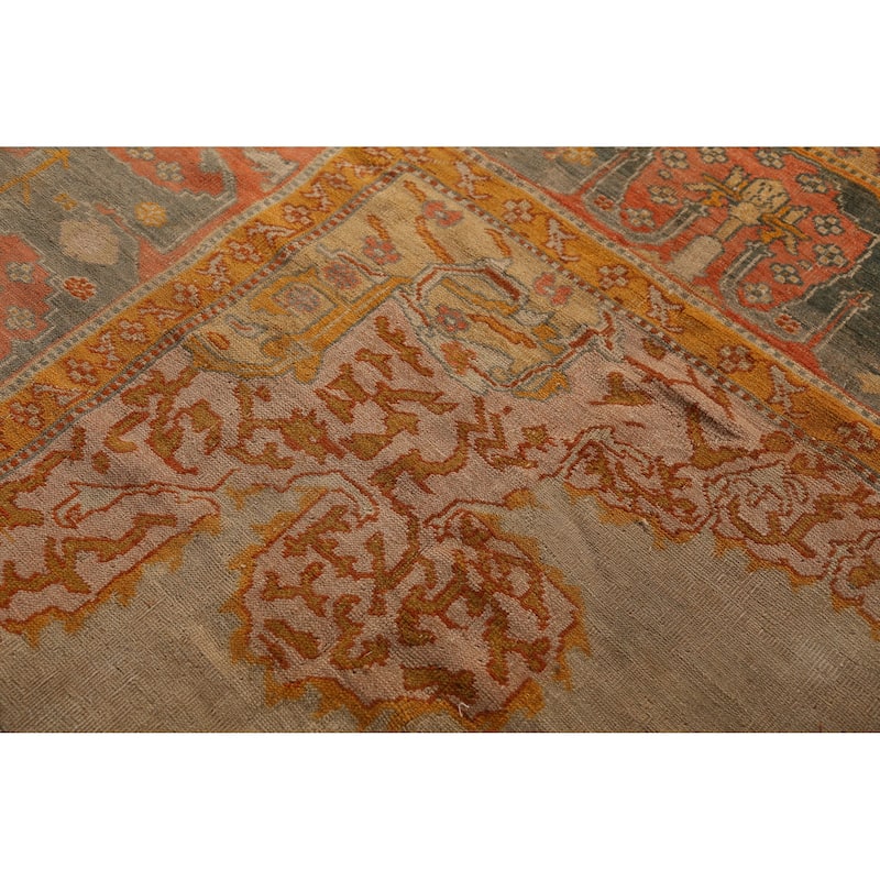 Brown Vegetable Dye Oushak Turkish Antique Rug Handmade Wool Carpet - 9'7" x 11'8"