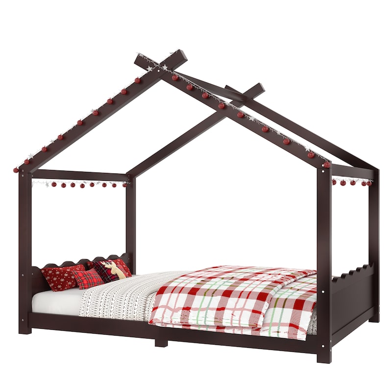 Wood House Bed Floor Bed with Support Slats Montessori Bed