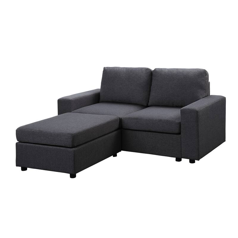 Linen Loveseat with Ottoman