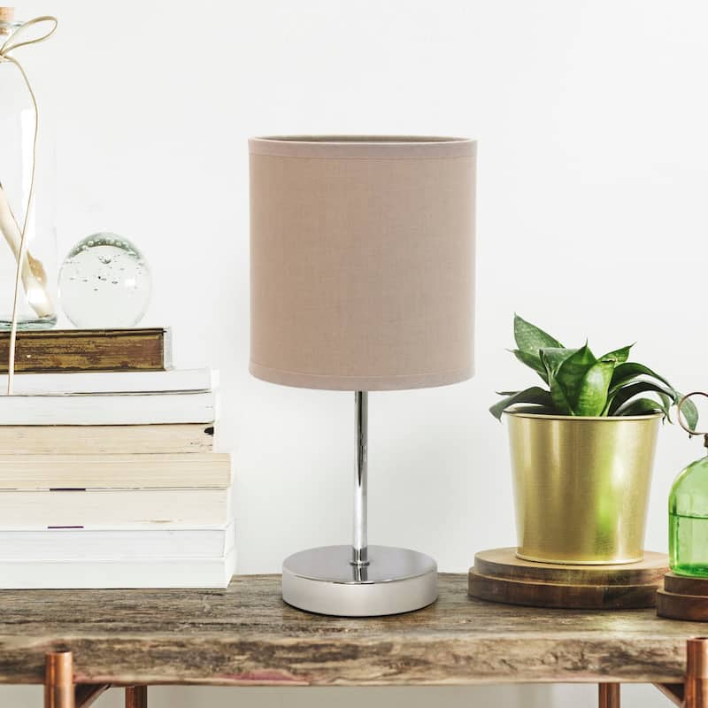 Traditional Petite Table Lamp with Drum Shade - 11.75" - Silver and Gray