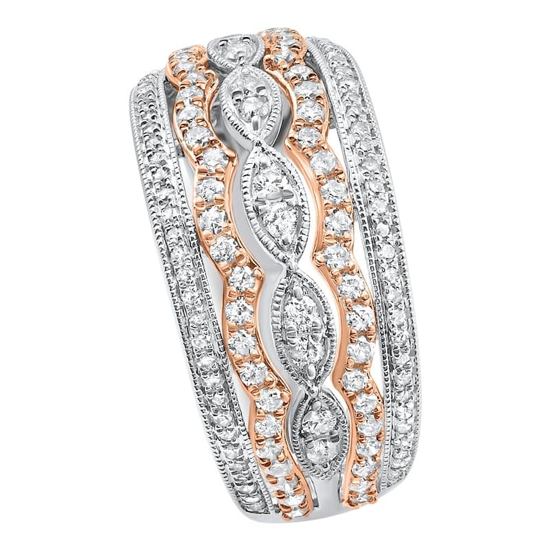 White & Rose Gold Filigree Diamond Wedding Ring Size 7