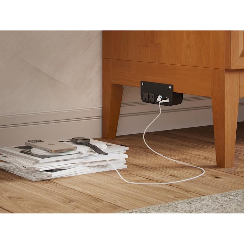 Solid Wood Murphy Bed Chest with Mattress & Charger - Space Saving Bed for Guest Room, Studio Apartment