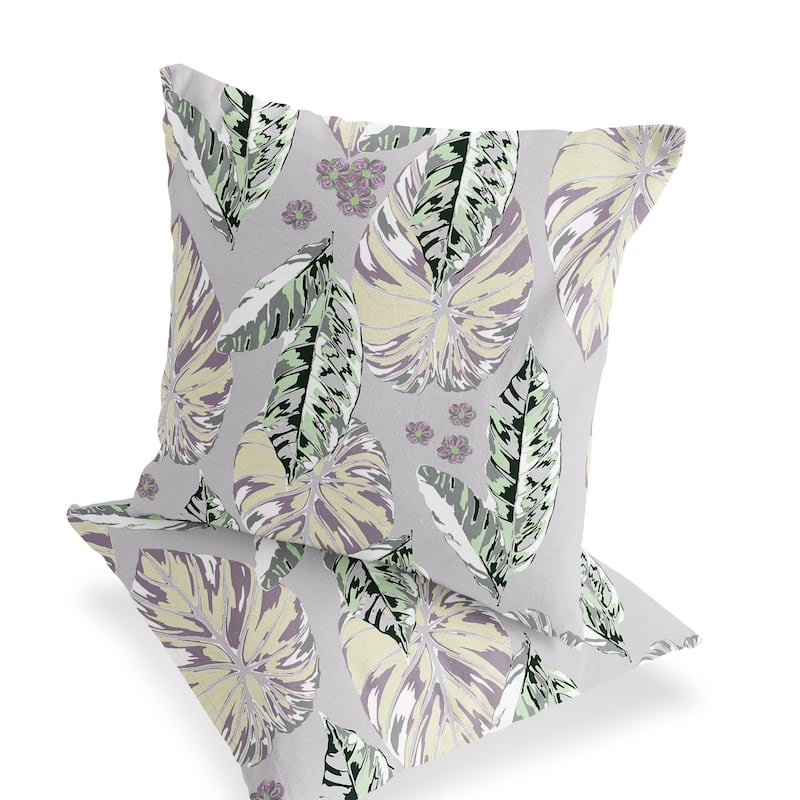 HomeRoots Set of Two 16" X 16" Gray and Purple Blown Seam Botanical Indoor Outdoor Throw Pillow - 16.00' X '16.00' X '5.00