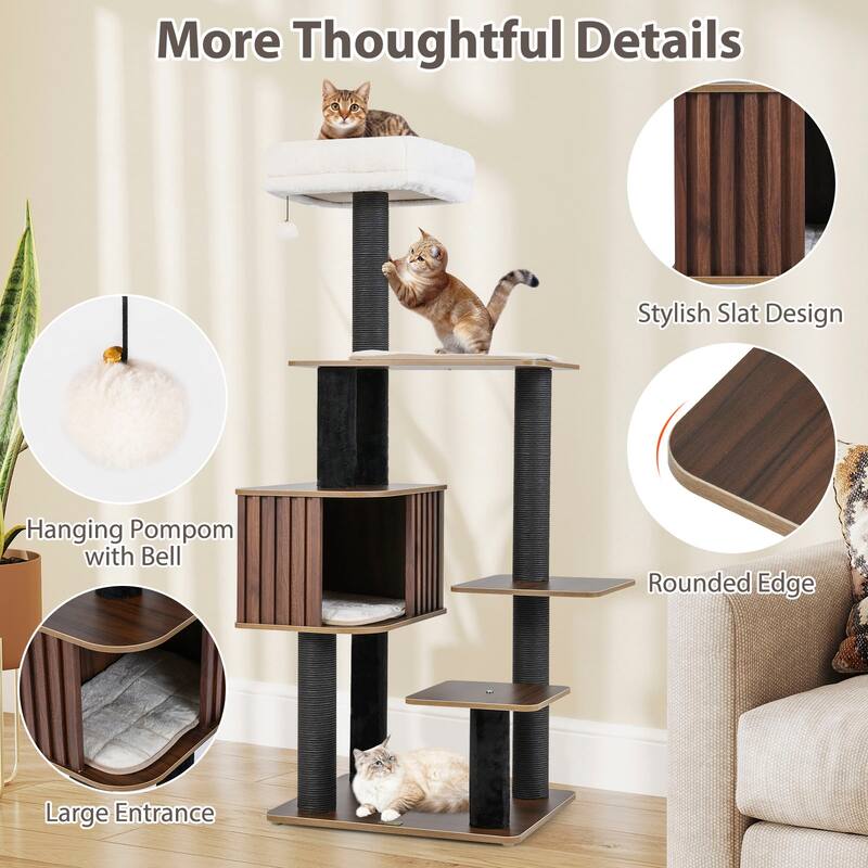 Gymax 59.5'' Tall Cat Tower w/Cushion Top Perch Detachable Mats