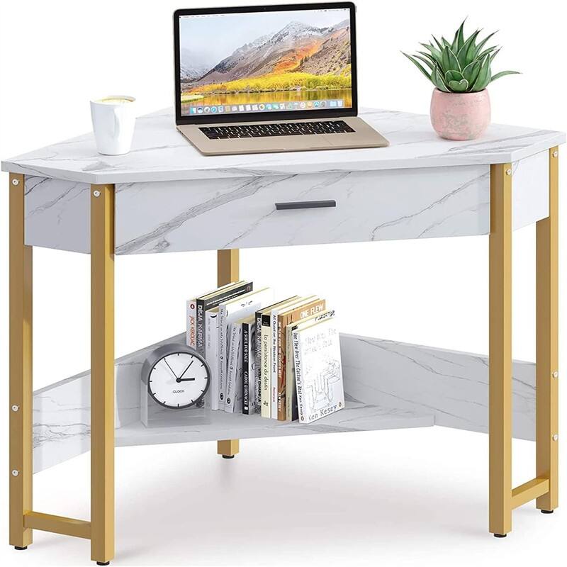 Triangle Computer Desk Corner Vanity - 28.3"D x 28.3"W x 30"H - Marble