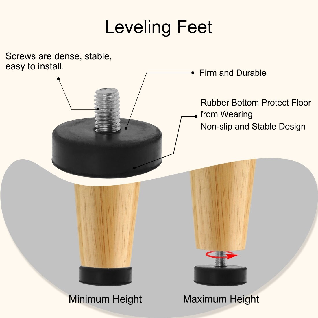 M10x15x43mm Leveling Feet Adjustable Leveler Floor Protector Round Base For Furniture Chair Table Leg 4pcs Silver Overstock 28708216