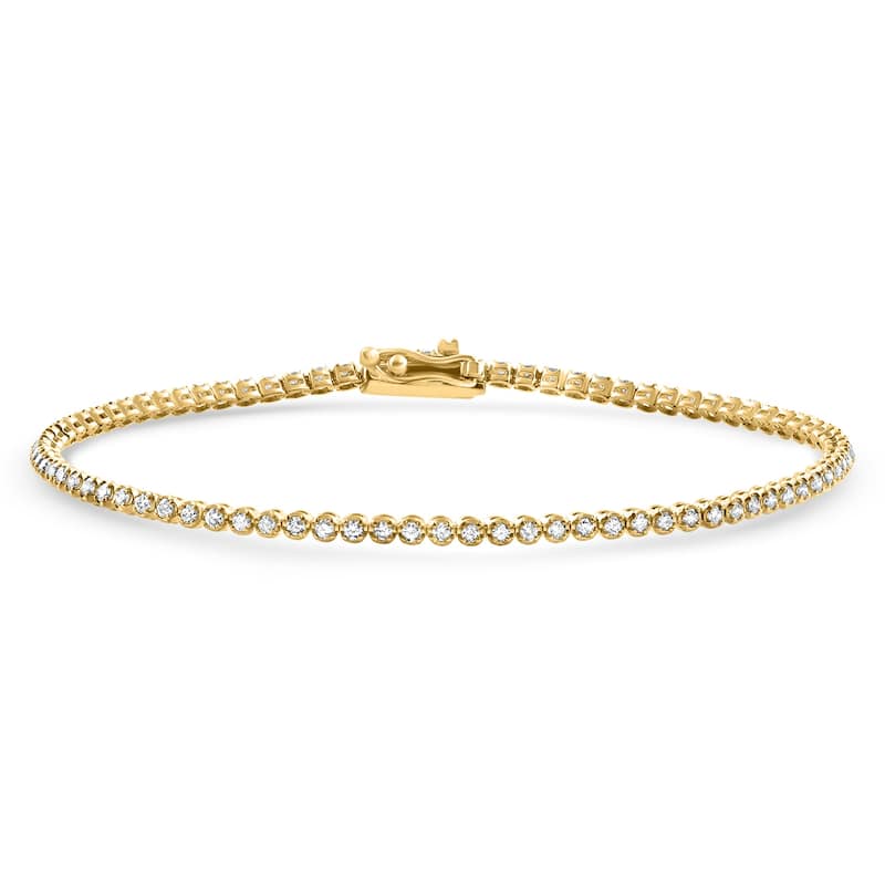 Yellow Gold 1Ct TW Natural Diamond Tennis Line Bracelet 7"