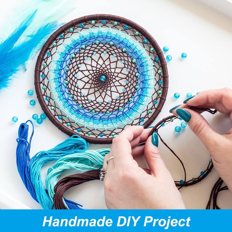 Dream Catcher Rings, 5 Pcs Macrame Wreath Floral Round Ring Hoop, Gold