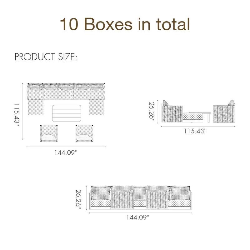 PURPLE LEAF Sanori Sectional Sofa Patio Conversation Set with Grey Ottoman and Cushion for Poolside Graden Couch