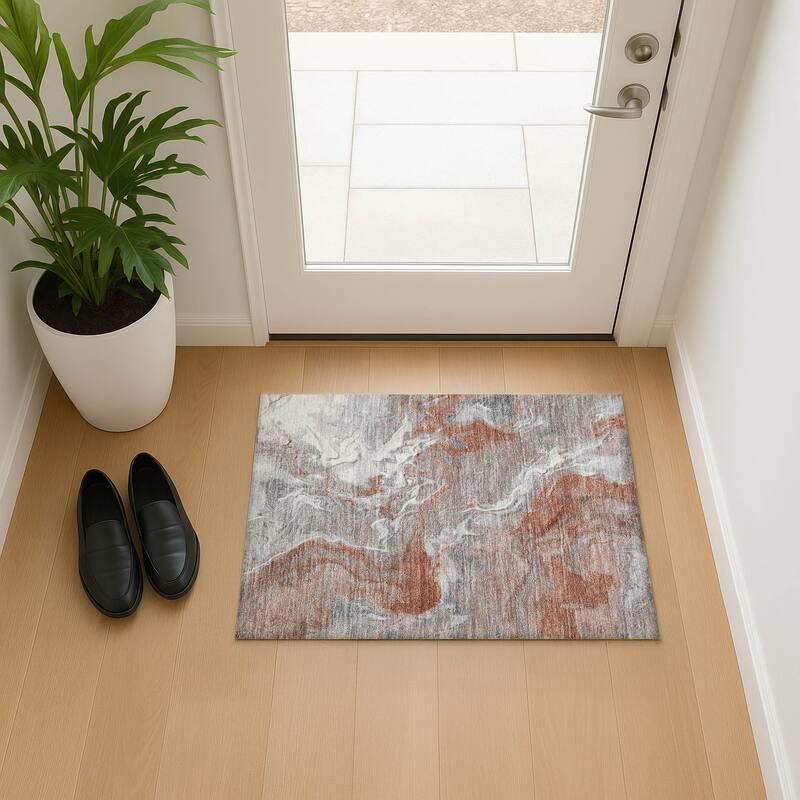 Premium Washable Super Soft Glam Modern Mayfield Rug - Salmon - 1'8" x 2'6"