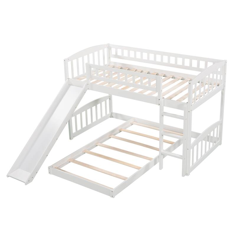 Twin Over Twin Bunk Bed with Slide & Ladder and Gray Solid Wood, 250lb Capacity, Space-Saving Kids Bed