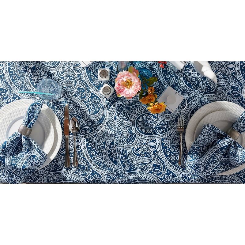Paisley Zippered Round Outdoor Tablecloth - 60" - Blue and White