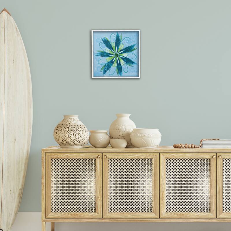 Stupell Blue & Green Abstract Flower Framed Giclee Art Design By Liz Jardine