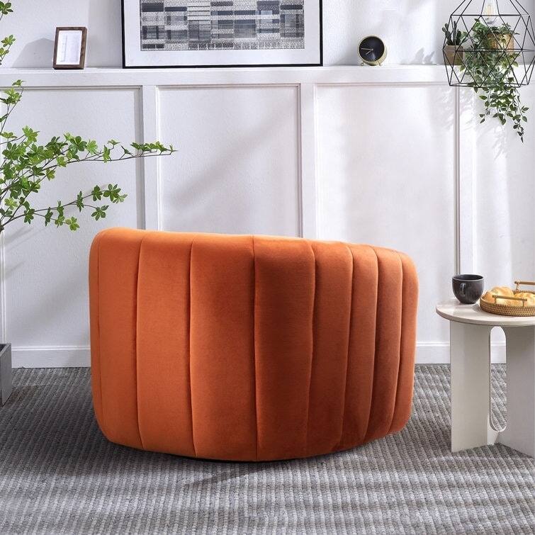 Ebello Oversize Velvet Swivel 360° Rotation Barrel Comfy Round Armchair With Pillow For Living Room Bedroom