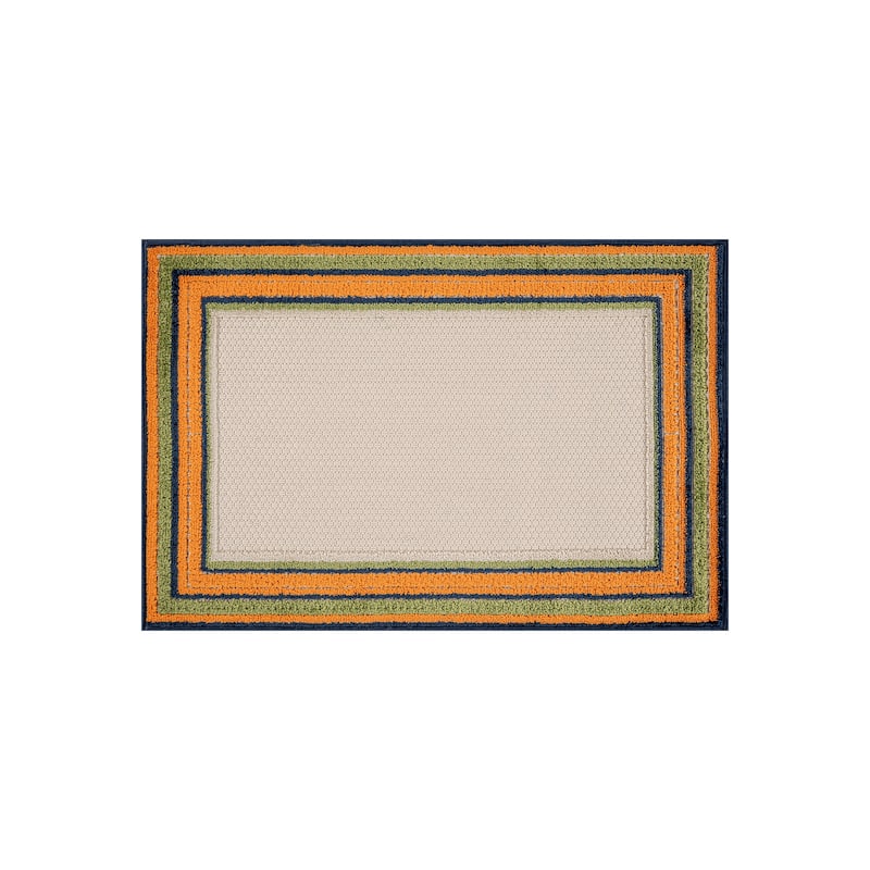 World Rug Gallery Indoor/Outdoor High-Low Textured Area Rug, Coastal Border Easy-Clean Patio Rug