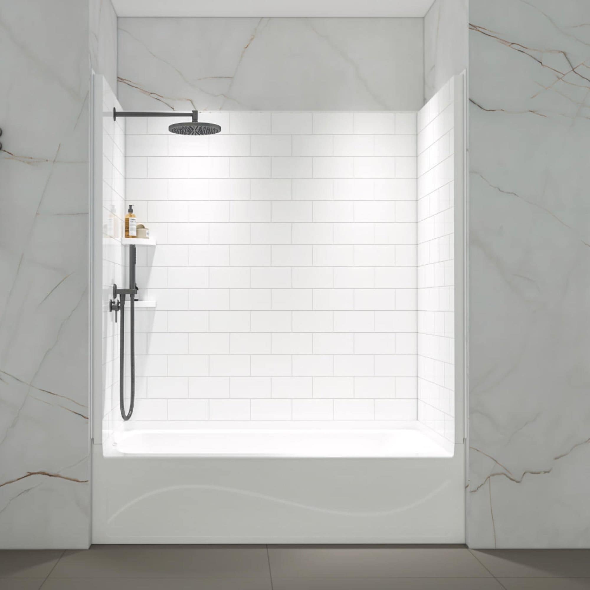 Vanity Art 60" x 32" White SMC Alcove Bathtub with 4-Piece Direct-to-Stud Wall Kit and 2 Corner Shelves