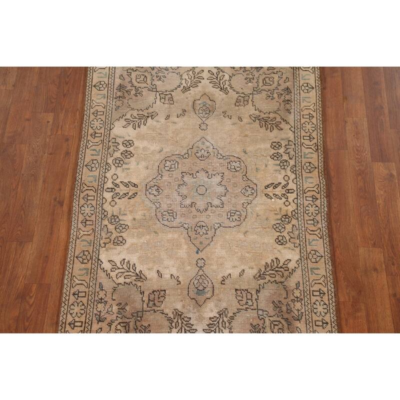 Hand Knotted Oriental 100% Wool Carpet Traditional Floral Yellow & Gold Tabriz Area Rug - 4' 8'' X 3' 1''