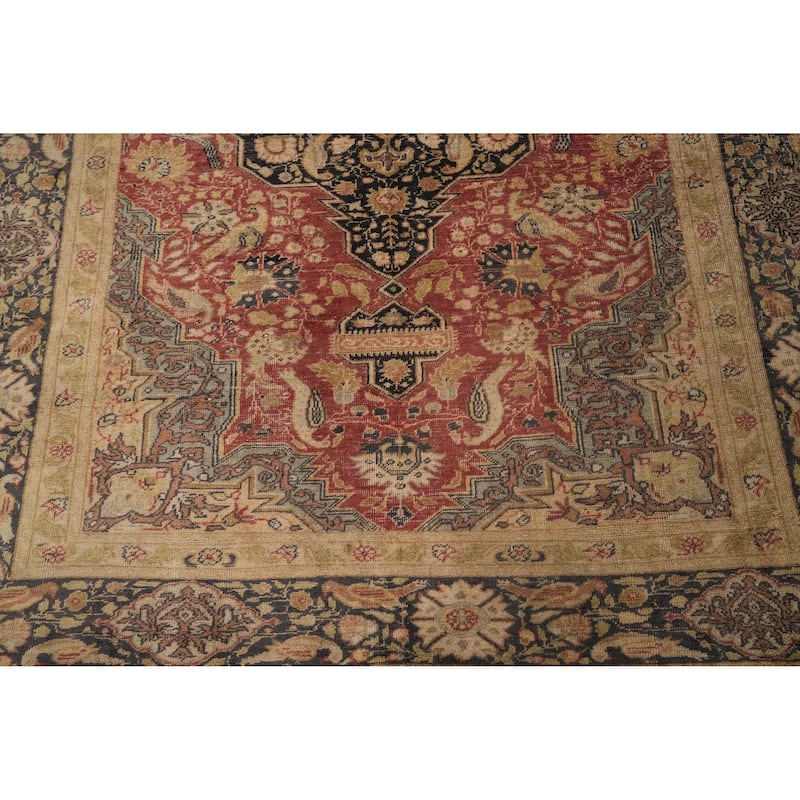 Hand Knotted Traditional Silk Orange Geometric Area Rug - 5' 9'' X 4' 2''