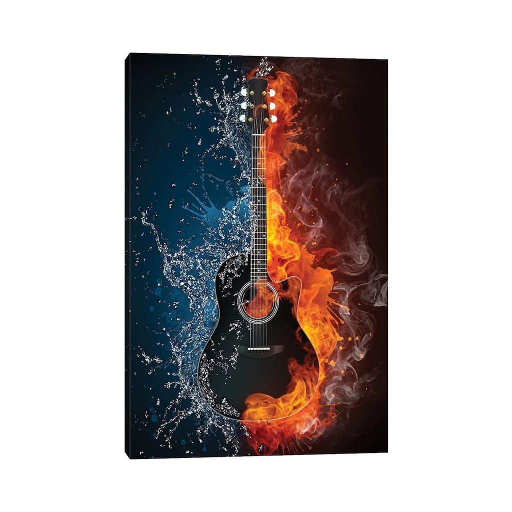 iCanvas "Acoustic Guitar Fire And Water" by VisualGeneration Canvas Print