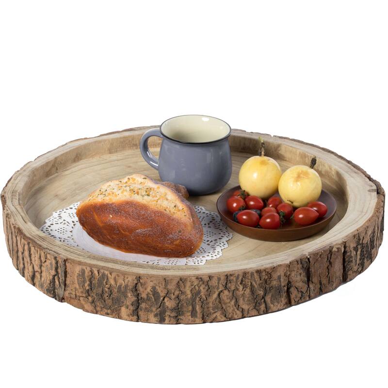 Wood Tree Bark Indented Display Tray Serving Plate Platter Charger - 18" Diameter