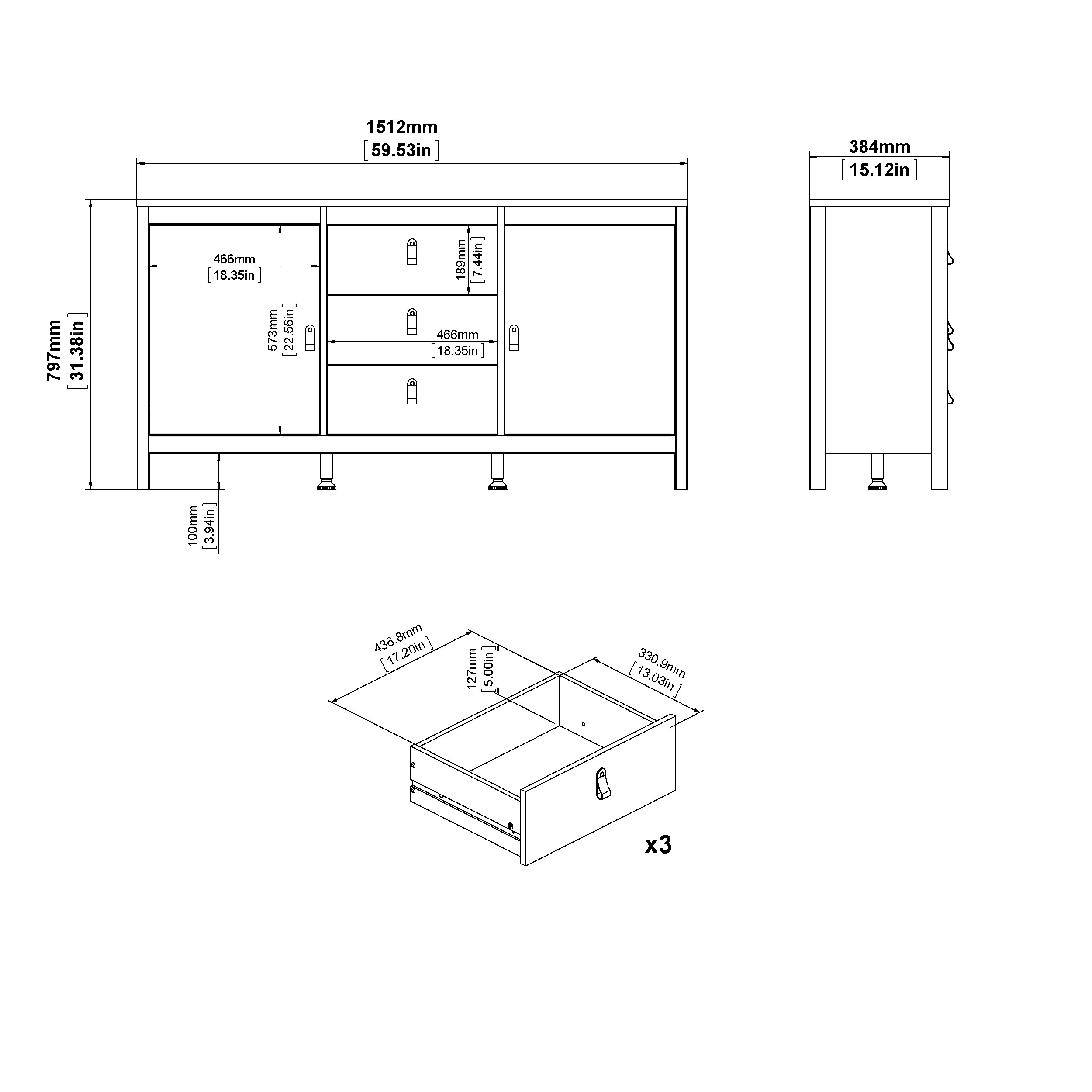 Porch & Den Madrid 2-Door Sideboard with 3-Drawers - Picture 7 of 20