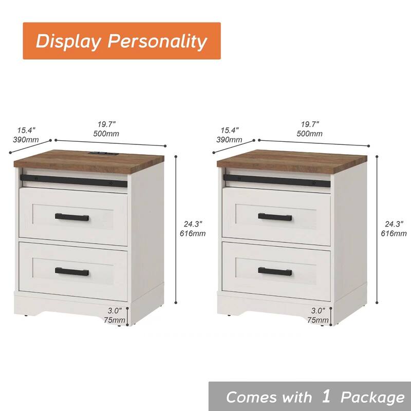 WAMPAT 2 Pack End Table with Charging Station Side Sofa Table