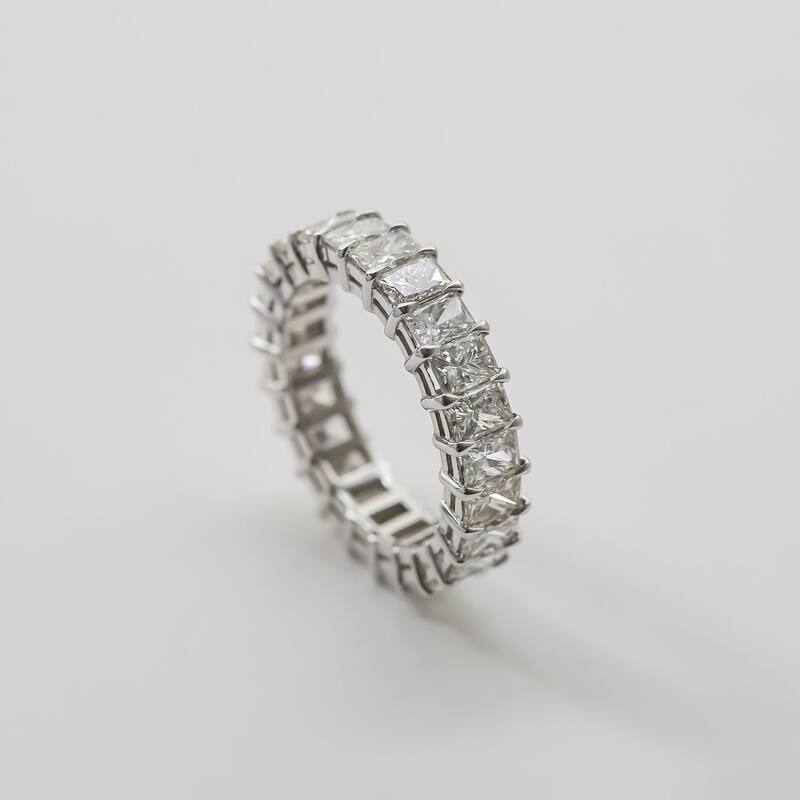 Kobelli 4.84 Carats Natural Diamond Solid 14k White Gold Princess Baguillion™ Basket Prong Eternity Ring - Size 6