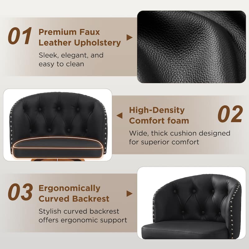 Faux Leather Upholstered Wood Frame Swivel Counter Stools / Bar Stools, Set of 2