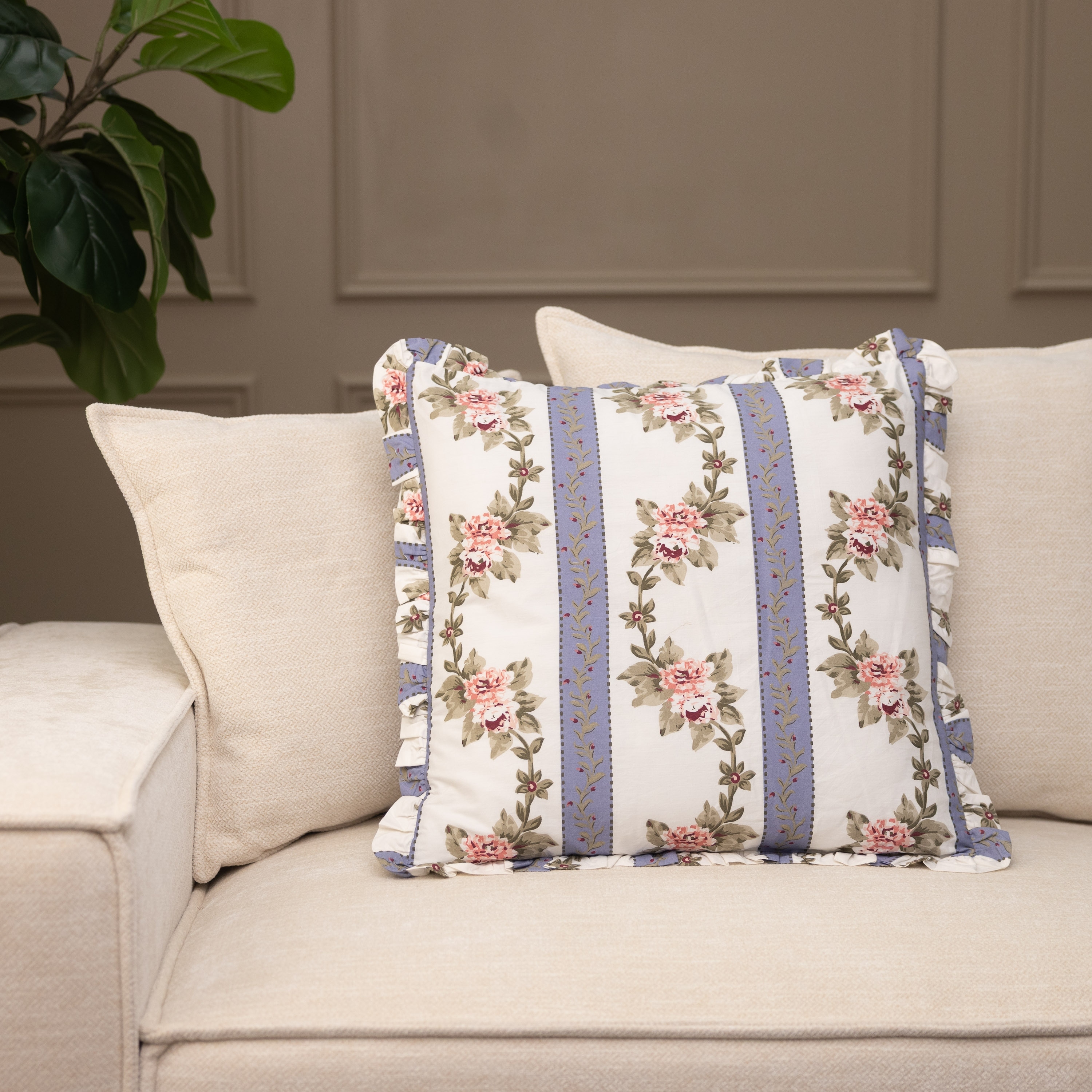 Antoinette Cornflower, Striped Lumbar Pillow, 12x20 - White; Blue, Pink, Green