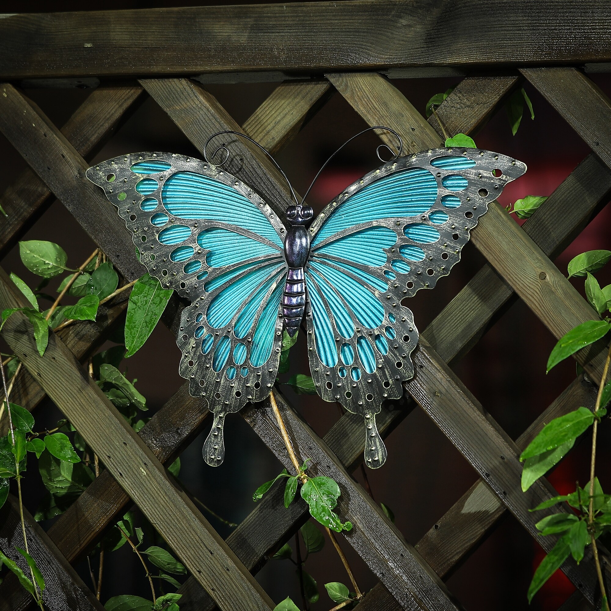 Blue Butterfly Glass and Metal Outdoor Wall Decor