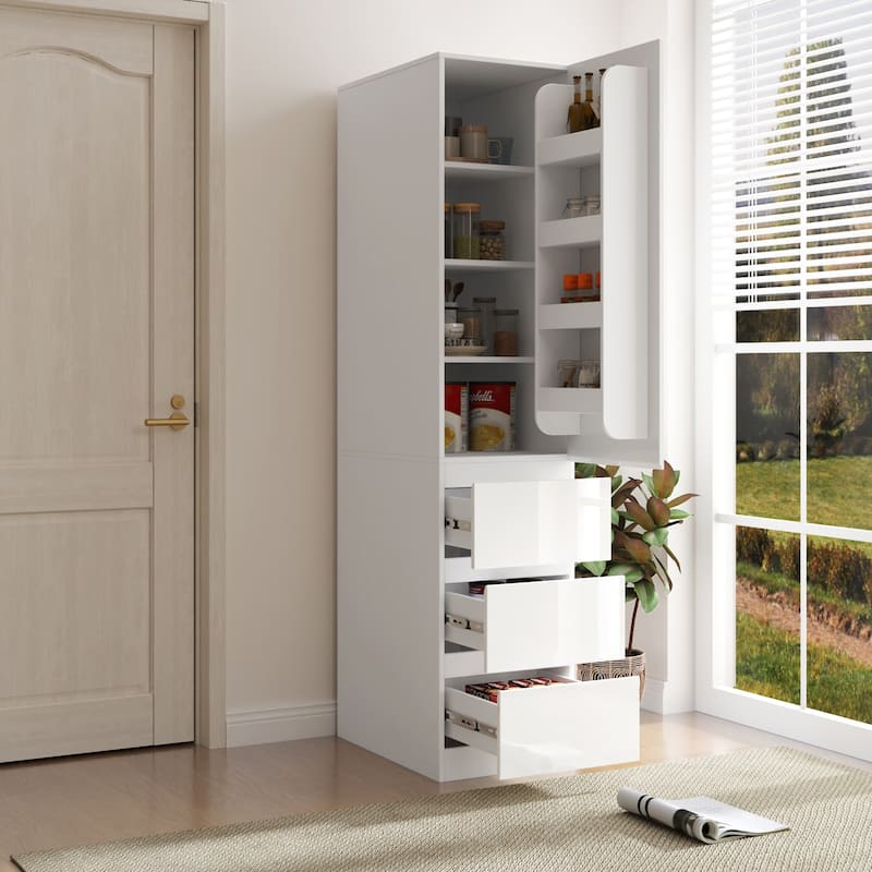 Kitchen Pantry Storage Cabinet - Food Organizer with Doors, Shelves and Drawers