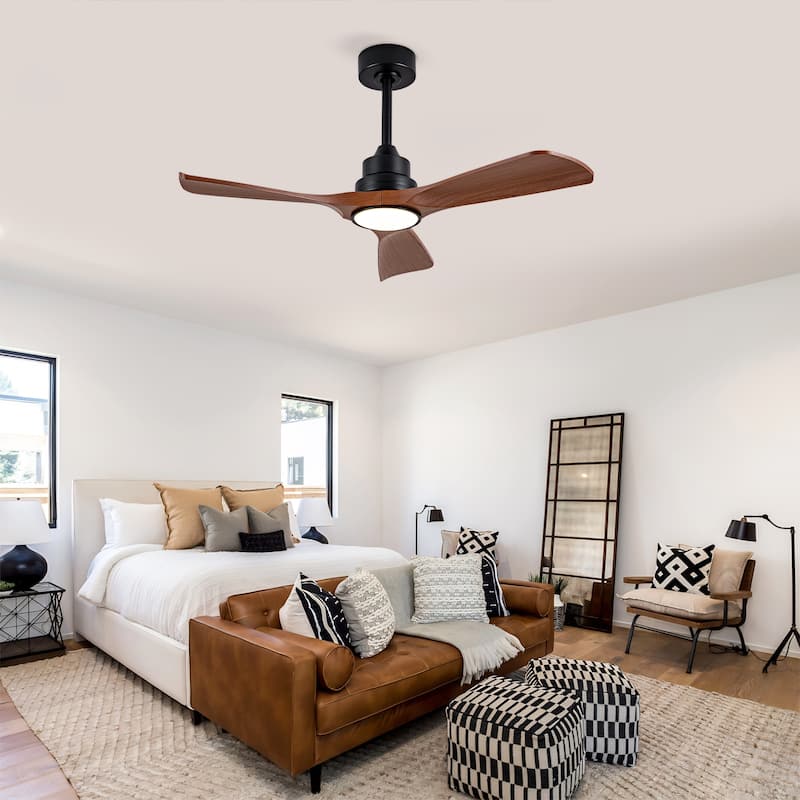42 Inch Modern Black Ceiling Fan With Light 3 ABS Blades Remote Control Reversible DC Motor With Dimmable LED