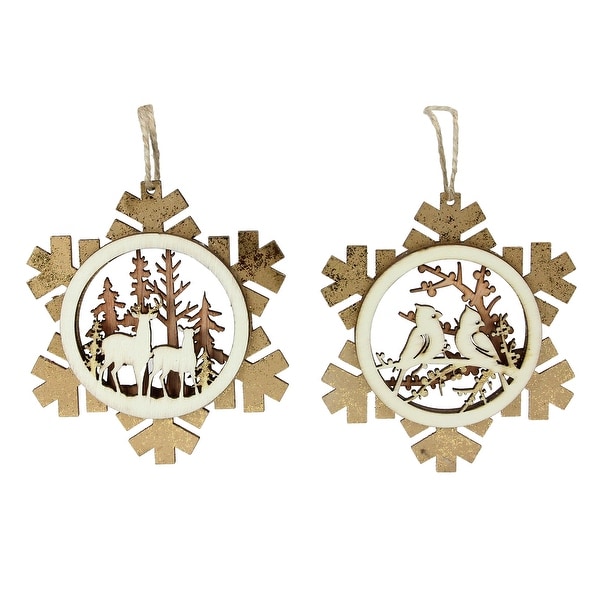 set of 2 brown laser cut rustic woodland animal snowflake christmas ornaments 4 - Animal Christmas Decorations set of 2 brown laser cut rustic woodland animal snowflake christmas ornaments 4 - Animal Christmas Decorations