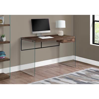 Modern Tempered Glass Computer Desk with Storage Drawer