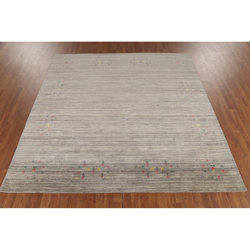 Striped Gabbeh Indian Square Area Rug Handmade Wool Carpet - 7'9"x 7'11"