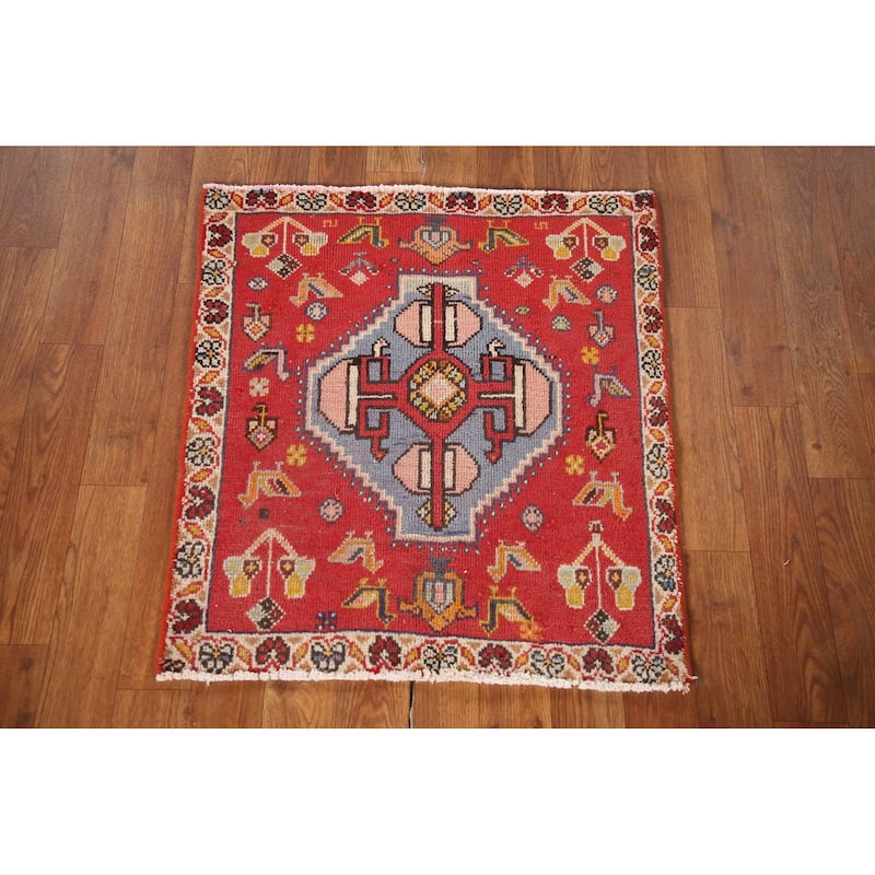 Abadeh Persian Vintage Square Area Rug Handmade Wool Carpet - 2'1"x 2'4"