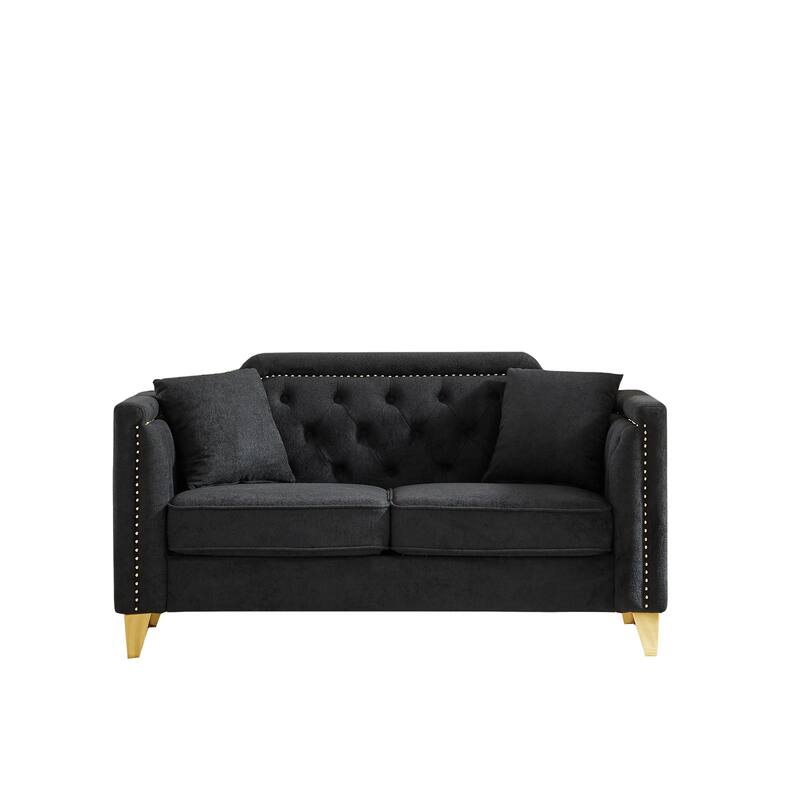Mid-century Chenille Pull Buckle Sofa, Buttons Tufted With Copper Nail and Metal Leg