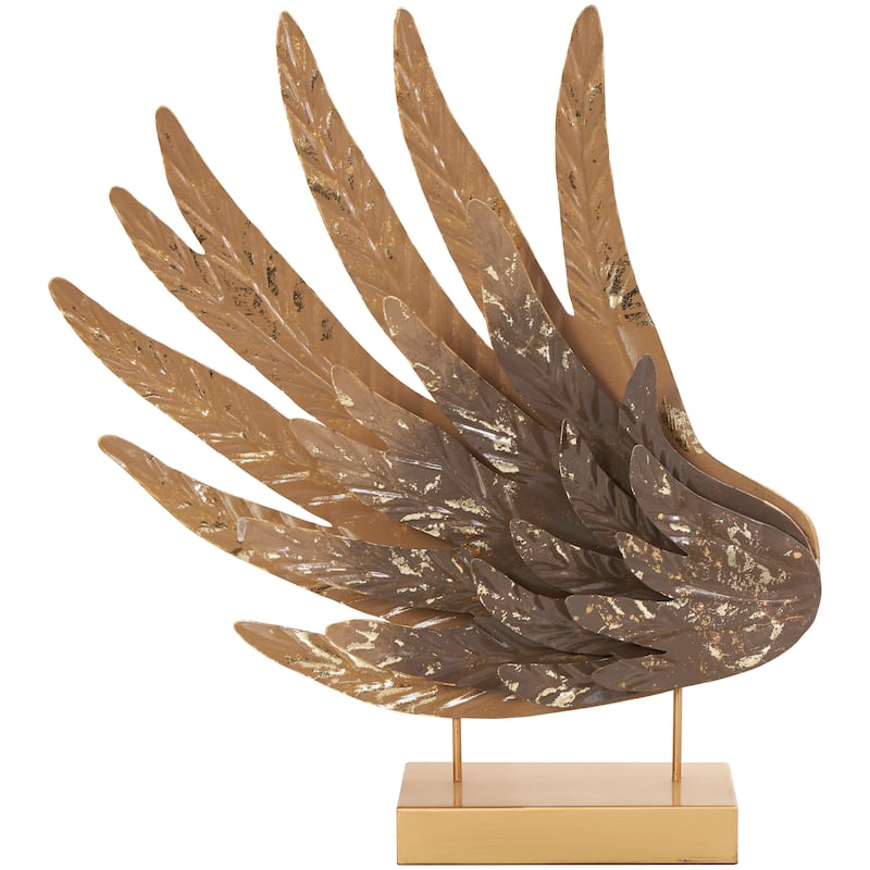 Gold Metal Wing Bird Decorative Sculpture with Gold Foil Accents and Stands (Set of 2)